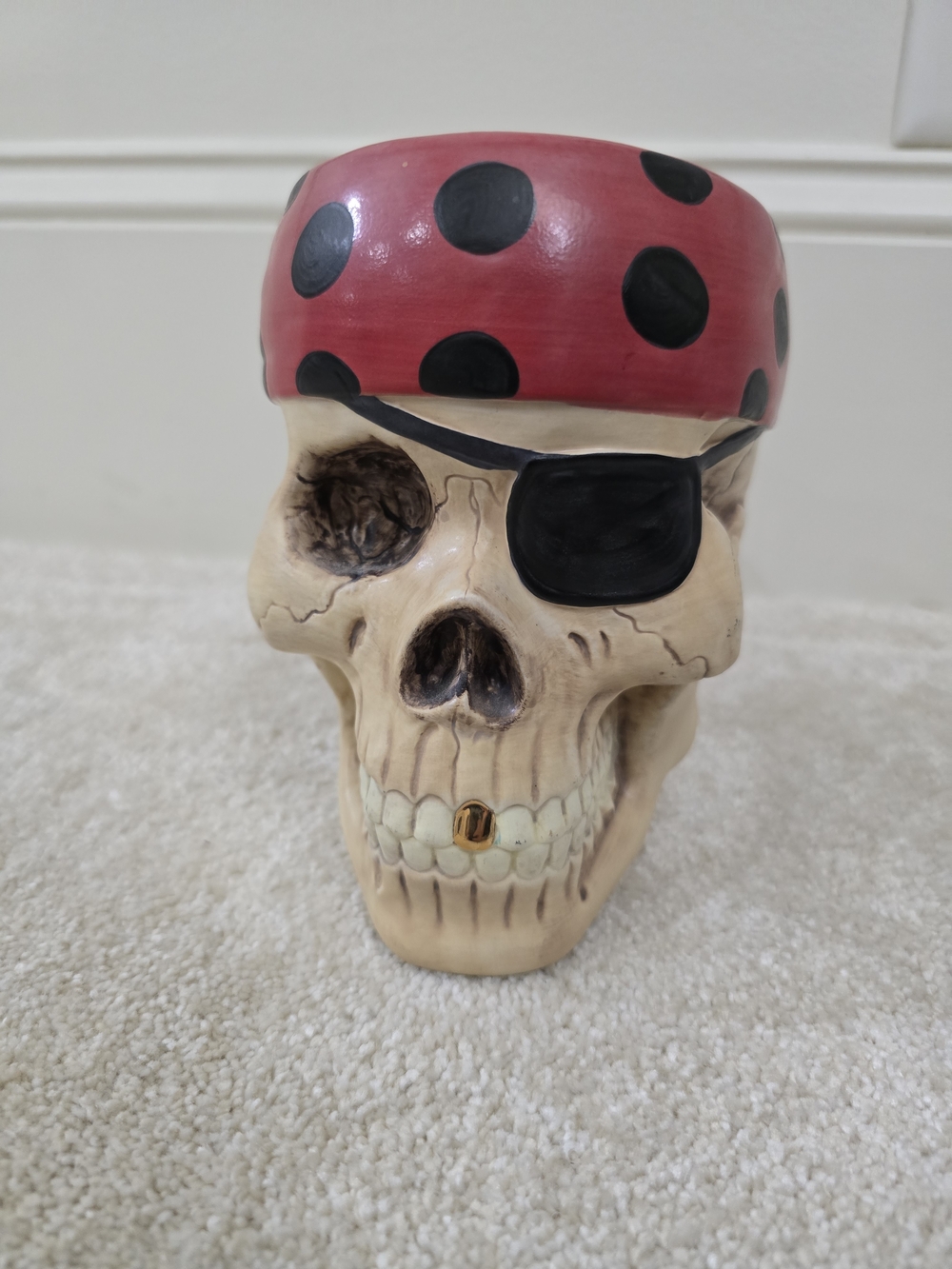 Pirate Skull Decorative Figurine - Red & Black Bandana